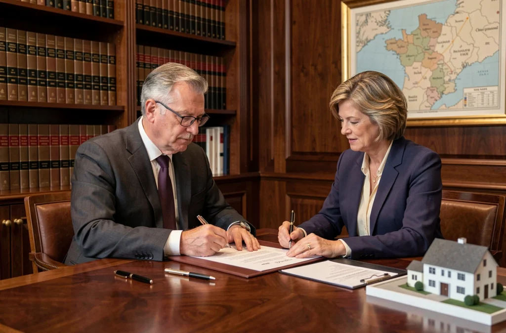 Signature d'un acte de vente chez le notaire lors de l'acquisition d'une résidence secondaire en France