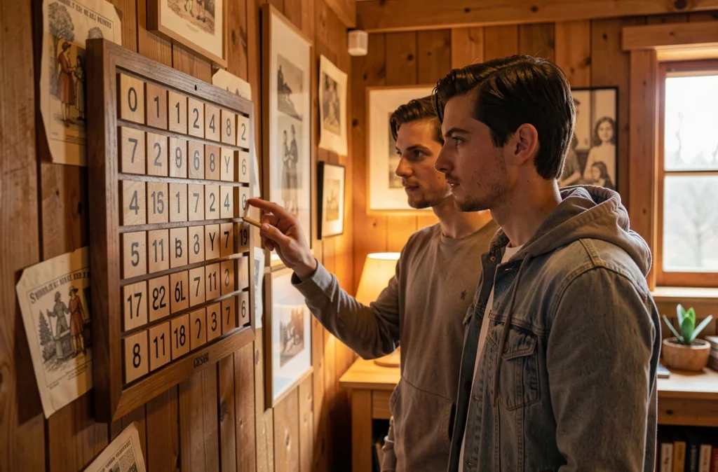 Couple déchiffrant une énigme dans la salle d'escape game Escape Yourself à Cesson-Sévigné