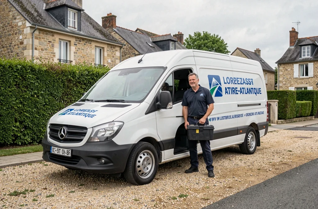 Fourgon de serrurier professionnel stationné devant un pavillon résidentiel en Loire-Atlantique